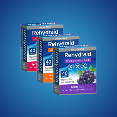 Rehydraid Electrolyte Effervescent Tablets Variety Sample Pack – Orange & Mango, Grape, and Apple Raspberry – 3 x 40 Packs (120 Tablets Total)