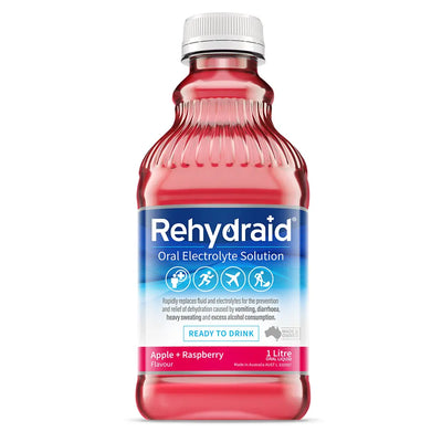 Rehydraid Ready to Drink Electrolyte bottles 1L Apple Raspberry x 4